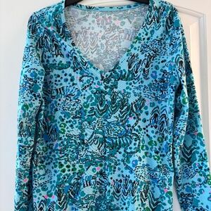 Lilly Pulitzer Escapade Everglades tiger top blue  size large
